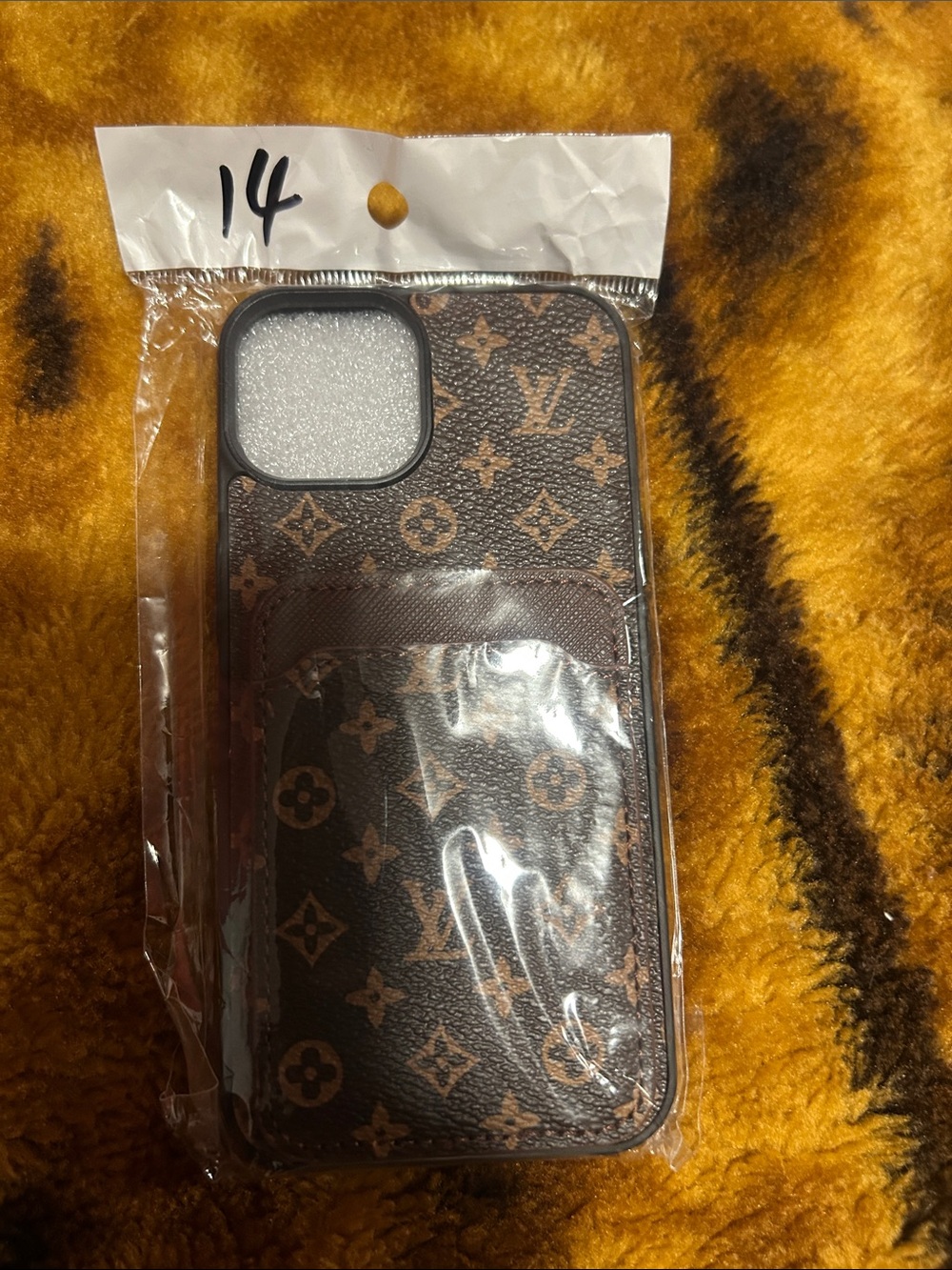 Luxury Brown Monogram Smartphone Case with Card Pocket iPhone 14